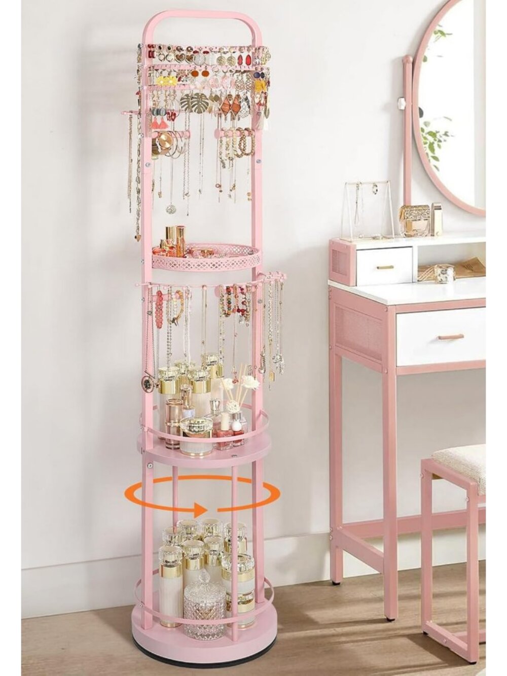 Jewelry Organizer Stand - Rotating Floor Display for Earrings, Necklaces